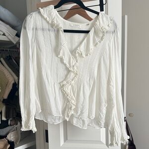 Doen Ivory Ruffle-Trim Pintuck Blouse